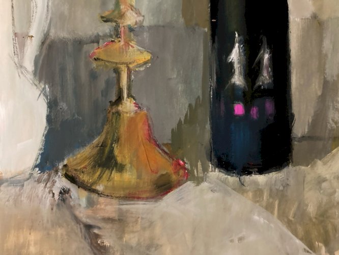 Peinture 1960 Gouache Papier Cubiste Post Cubisme Nature Morte Chandelier