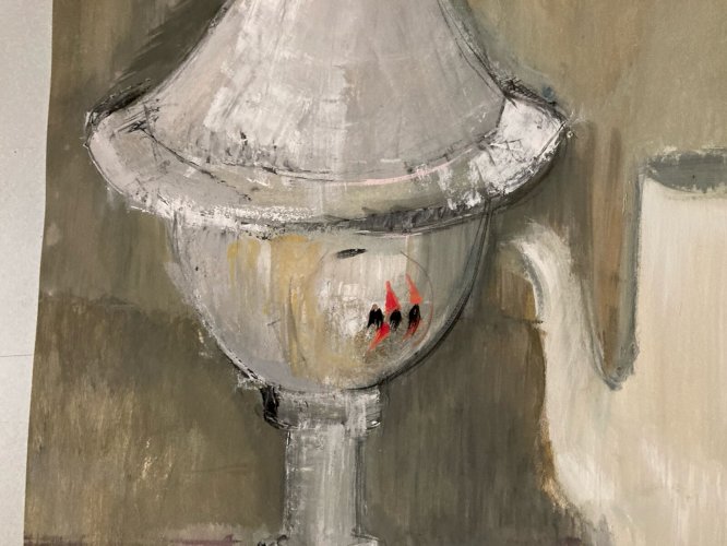 Peinture 1960 Gouache Papier Cubiste Post Cubisme Nature Morte Chandelier