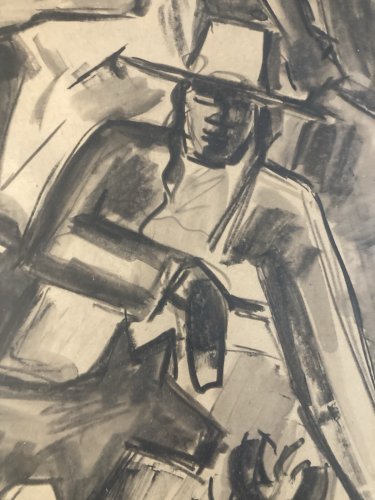 Peinture 1960 Gouache Papier Cubiste Post Cubisme Tahiti Île Chien Ancien