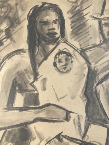 Peinture 1960 Gouache Papier Cubiste Post Cubisme Tahiti Île Chien Ancien