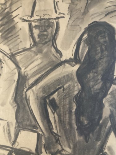 Peinture 1960 Gouache Papier Cubiste Post Cubisme Tahiti Île Chien Ancien