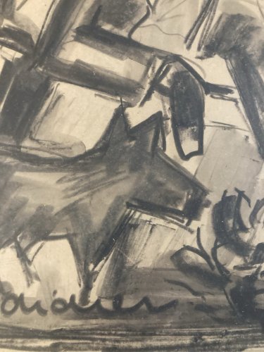 Peinture 1960 Gouache Papier Cubiste Post Cubisme Tahiti Île Chien Ancien