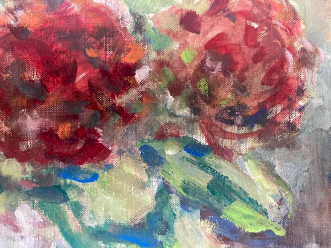 Peinture 1960 Huile Sur Papier Bouquet Fleur Fleurs À Identifier Art Vase