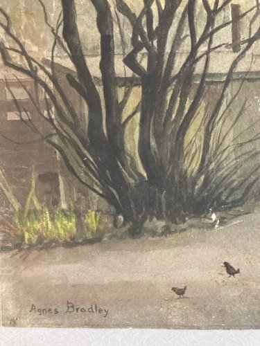 Peinture 1960 Papier Gouache Aquarelle Agnès Bradley Brouillard Angleterre