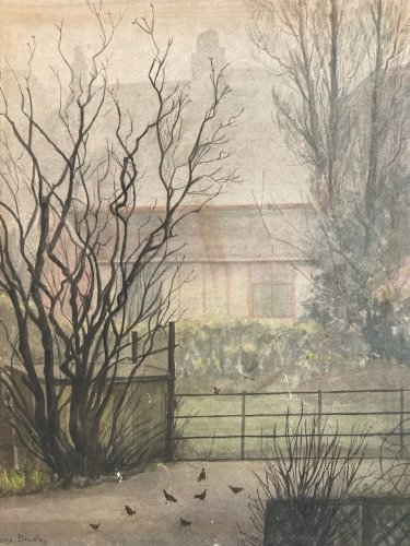 Peinture 1960 Papier Gouache Aquarelle Agnès Bradley Brouillard Angleterre