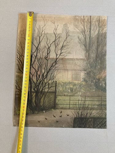 Peinture 1960 Papier Gouache Aquarelle Agnès Bradley Brouillard Angleterre