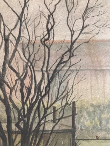 Peinture 1960 Papier Gouache Aquarelle Agnès Bradley Brouillard Angleterre