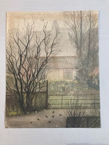 Peinture 1960 Papier Gouache Aquarelle Agnès Bradley Brouillard Angleterre