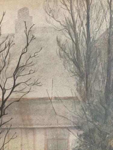 Peinture 1960 Papier Gouache Aquarelle Agnès Bradley Brouillard Angleterre