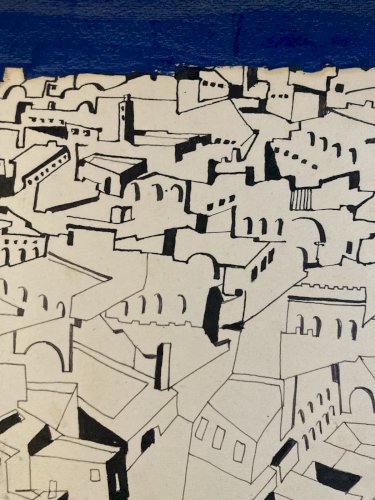 peinture 1960 Papier Orientaliste Gouache Orientalisme Painting Medina Ancien