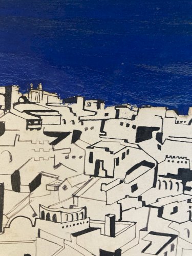 peinture 1960 Papier Orientaliste Gouache Orientalisme Painting Medina Ancien