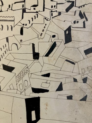 peinture 1960 Papier Orientaliste Gouache Orientalisme Painting Medina Ancien