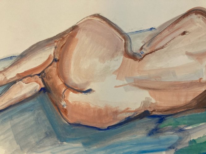 Peinture 1970 Gouache Art Corps Nu Nue Femme Erotique A Identifier