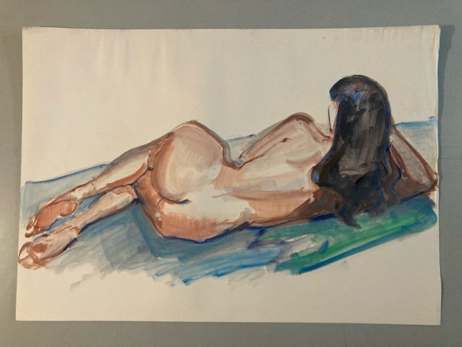 Peinture 1970 Gouache Art Corps Nu Nue Femme Erotique A Identifier