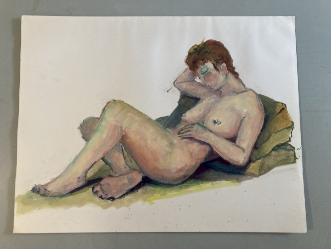 Peinture 1970 Gouache Art Corps Nu Nue Femme Erotique A Identifier