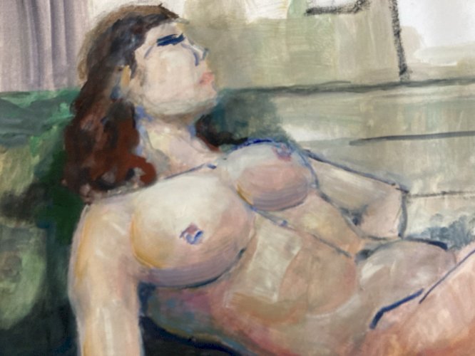 Peinture 1970 Gouache Corps Nu Nue Femme Erotique A Identifier Art XXe
