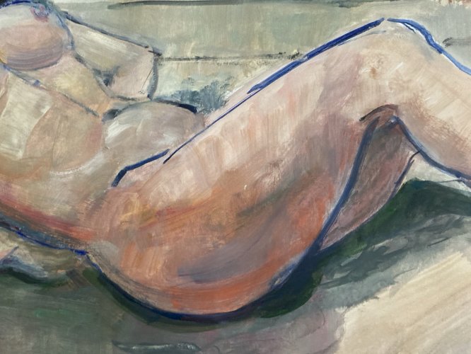 Peinture 1970 Gouache Corps Nu Nue Femme Erotique A Identifier Art XXe