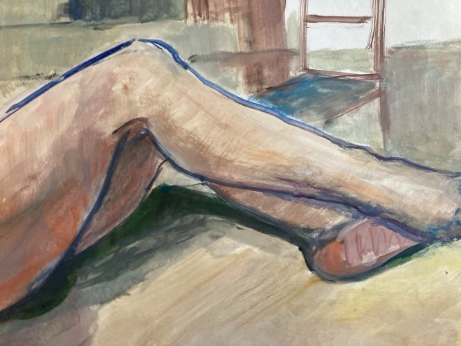 Peinture 1970 Gouache Corps Nu Nue Femme Erotique A Identifier Art XXe