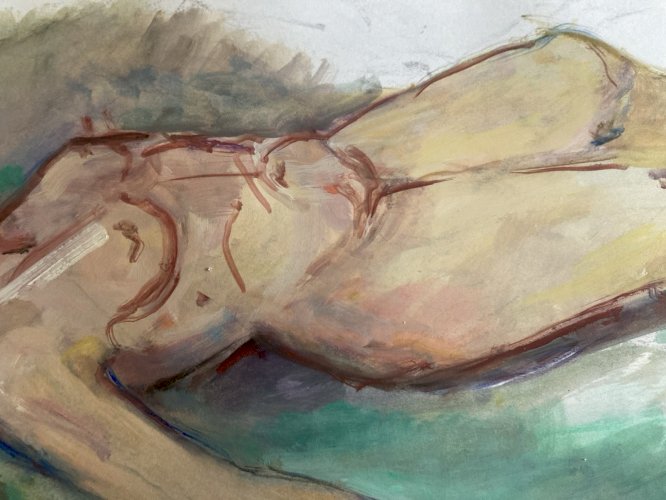 Peinture 1970 Gouache Corps Nu Nue Femme Erotique A Identifier Art