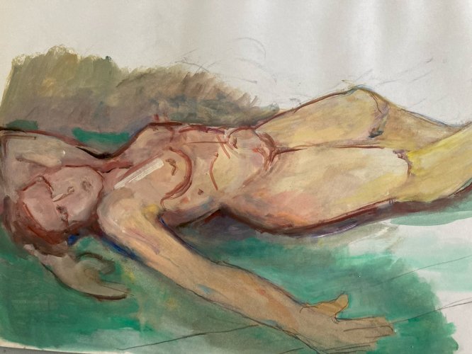Peinture 1970 Gouache Corps Nu Nue Femme Erotique A Identifier Art