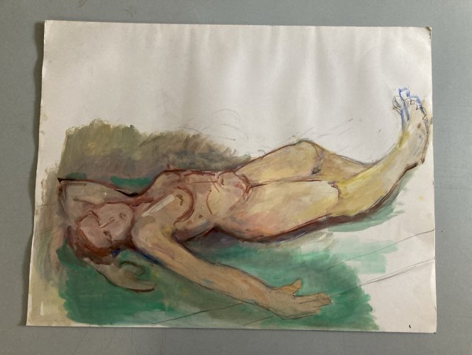 Peinture 1970 Gouache Corps Nu Nue Femme Erotique A Identifier Art
