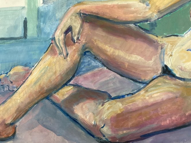 Peinture 1970 Gouache Corps Nu Nue Femme Erotique A Identifier XXe Art