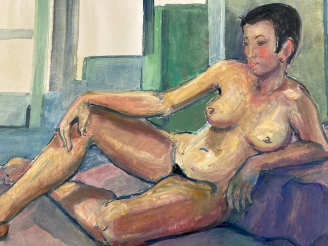 Peinture 1970 Gouache Corps Nu Nue Femme Erotique A Identifier XXe Art