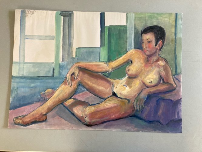 Peinture 1970 Gouache Corps Nu Nue Femme Erotique A Identifier XXe Art