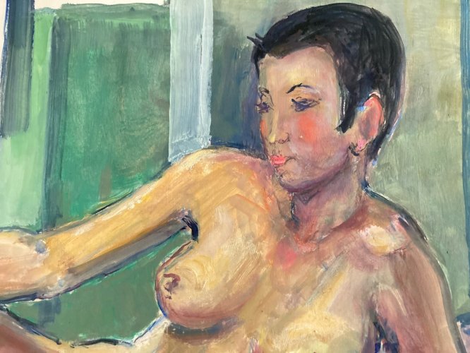 Peinture 1970 Gouache Corps Nu Nue Femme Erotique A Identifier XXe Art