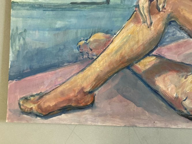 Peinture 1970 Gouache Corps Nu Nue Femme Erotique A Identifier XXe Art