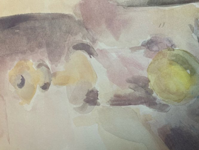 Peinture 1970 Gouache Papier Post Cubisme Nature Morte Citron Bouteille