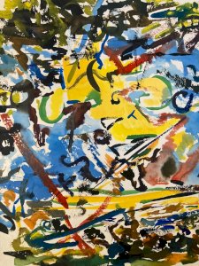 Peinture 1980 Abstraite Art A Identifier Gouache Sur Papier Abstrait