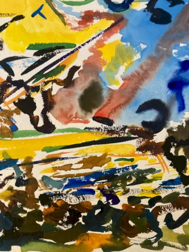 Peinture 1980 Abstraite Art A Identifier Gouache Sur Papier Abstrait