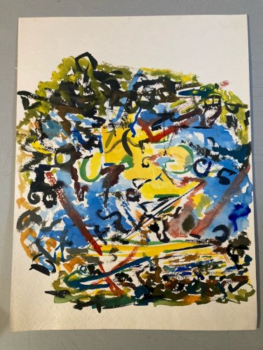 Peinture 1980 Abstraite Art A Identifier Gouache Sur Papier Abstrait