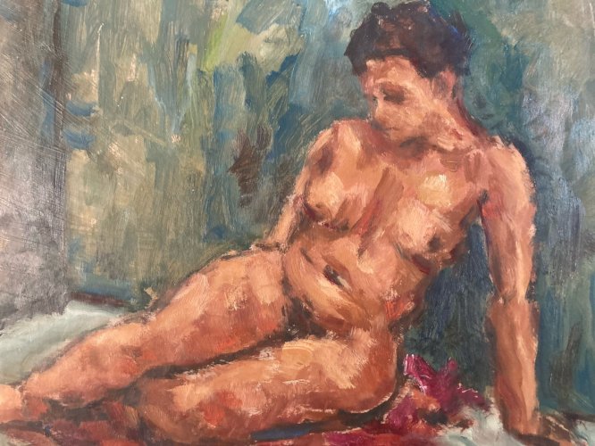 Peinture 1980 Art Femme Nue Carton Huile Expressionnisme Erotique Nu