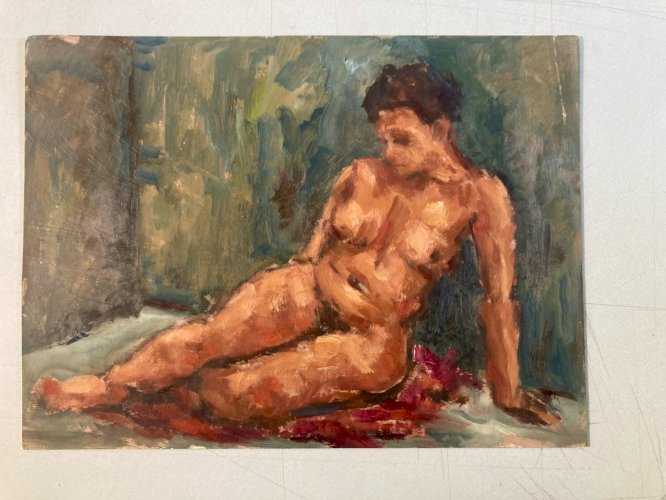 Peinture 1980 Art Femme Nue Carton Huile Expressionnisme Erotique Nu