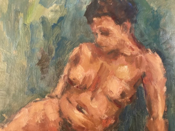 Peinture 1980 Art Femme Nue Carton Huile Expressionnisme Erotique Nu