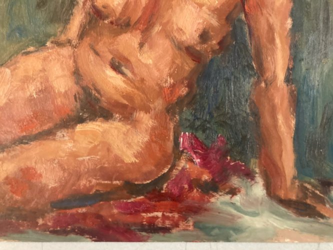 Peinture 1980 Art Femme Nue Carton Huile Expressionnisme Erotique Nu