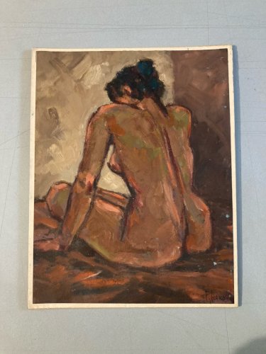 Peinture 1980 Art Femme Nue Carton Huile Expressionnisme Erotisme Ancien