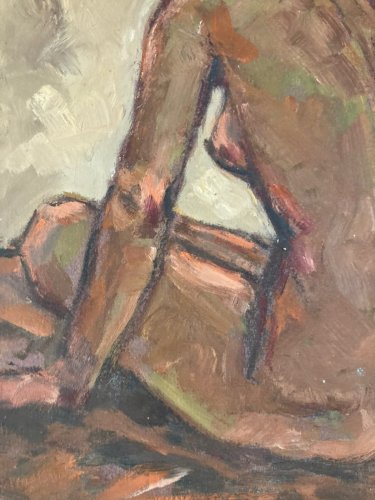 Peinture 1980 Art Femme Nue Carton Huile Expressionnisme Erotisme Ancien