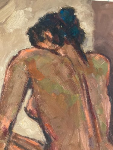 Peinture 1980 Art Femme Nue Carton Huile Expressionnisme Erotisme Ancien