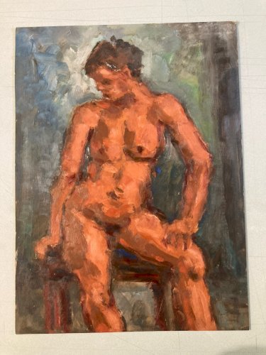 Peinture 1980 Art Femme Nue Nu  Carton Huile Expressionnisme A Identifier