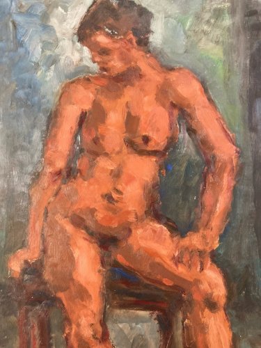 Peinture 1980 Art Femme Nue Nu  Carton Huile Expressionnisme A Identifier