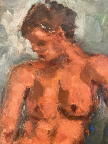 Peinture 1980 Art Femme Nue Nu  Carton Huile Expressionnisme A Identifier