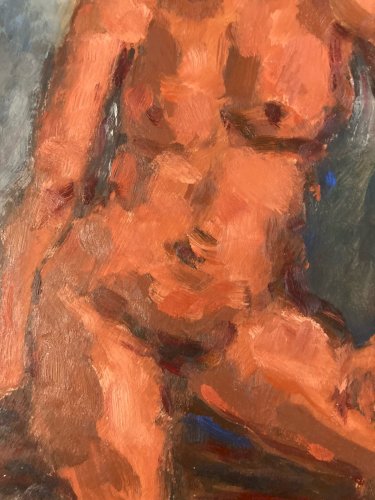Peinture 1980 Art Femme Nue Nu  Carton Huile Expressionnisme A Identifier