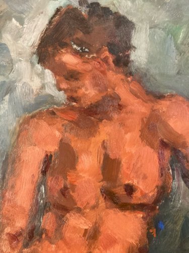 Peinture 1980 Art Femme Nue Nu  Carton Huile Expressionnisme A Identifier