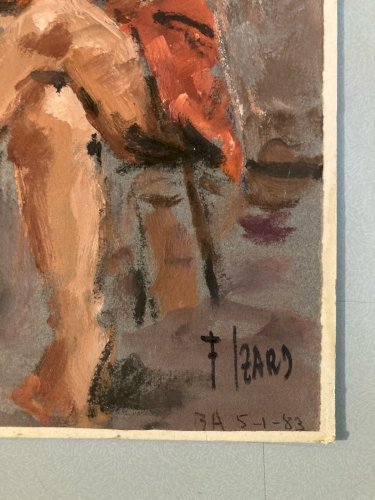 Peinture 1980 Art Femme Robe Carton Huile Expressionnisme Erotique