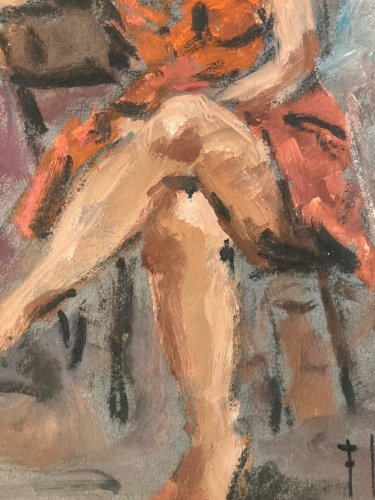 Peinture 1980 Art Femme Robe Carton Huile Expressionnisme Erotique