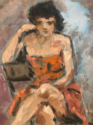 Peinture 1980 Art Femme Robe Carton Huile Expressionnisme Erotique