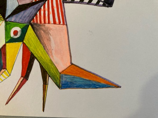 Peinture 1980 Art Gouache Papier Cubiste Post Cubisme Animal XXe Painting